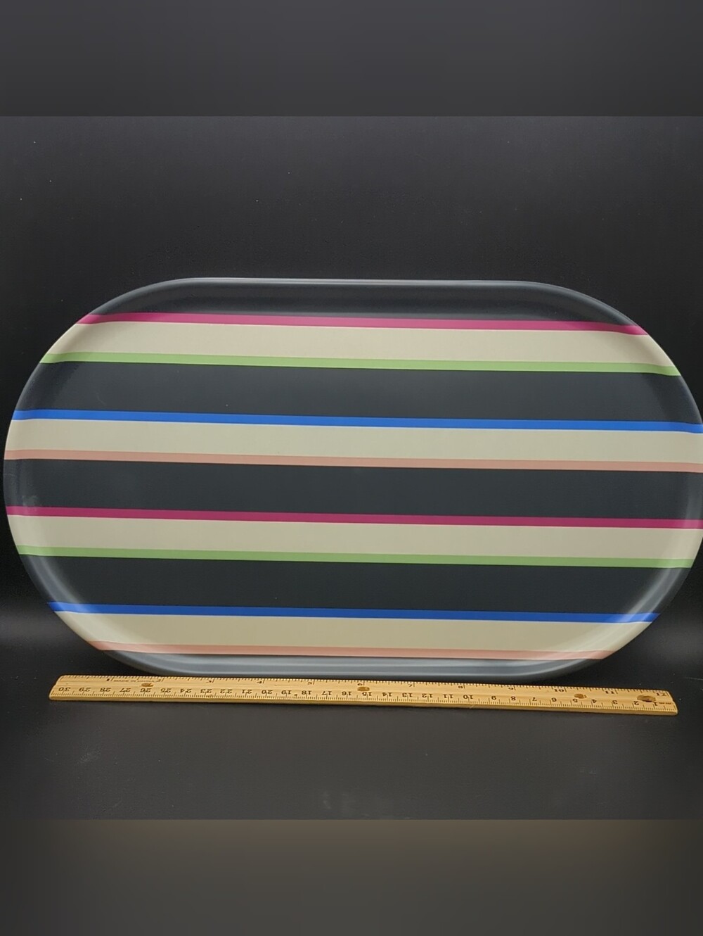 3 Piece Multi Color / Multi Size Tray Set in Stripes, Solid And Abstract